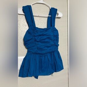 Blue Ruched Sleeveless Top